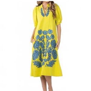 Vibrant Lime and Teal Floral Midi Dress